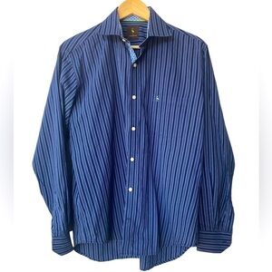 Taylor‎ Bird Long Sleeve Navy Blue Striped Casual Button Down Shirt